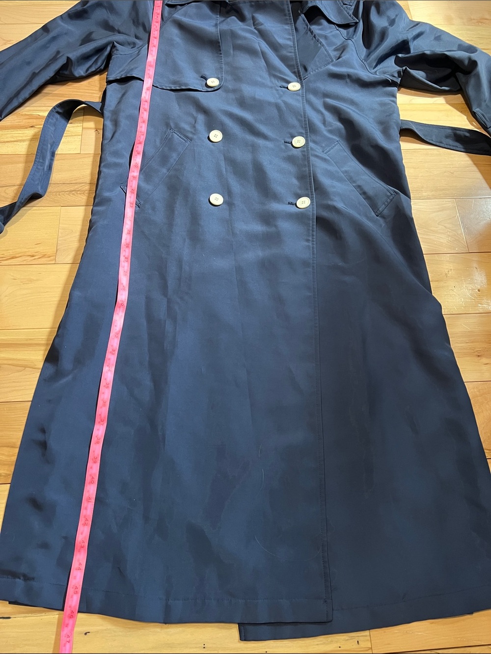 Navy Double-Breasted Trench Coat with Belt - Picture 12 of 14